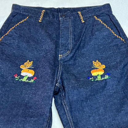 Needles Mushroom Embroidered Bootcut Denim Pants, Size S #PC392E