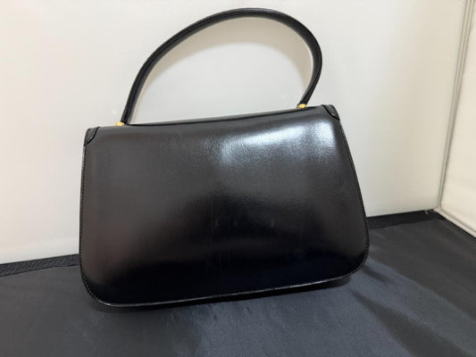 GUCCI Black Leather Handbag Gold Hardware Mint #QYGC29