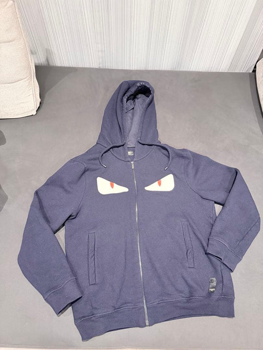 FENDI Monster Hooded Parka Navy Size 52 #QY2DJA