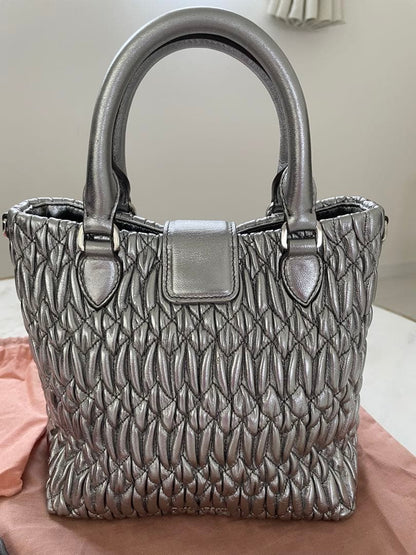 MIU MIU Nappa Crystal Tote Bag Silver Lambskin Mint #QY72TN