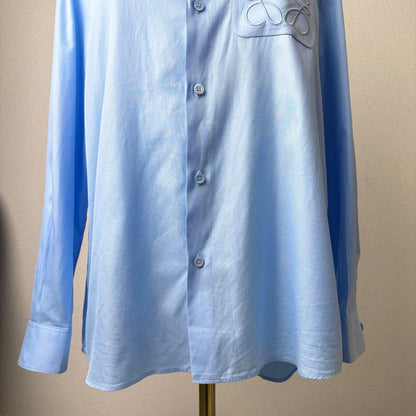 LOEWE Pocket Anagram Embroidered Shirt, Long Sleeve, Cotton, Blue #QYB59Y