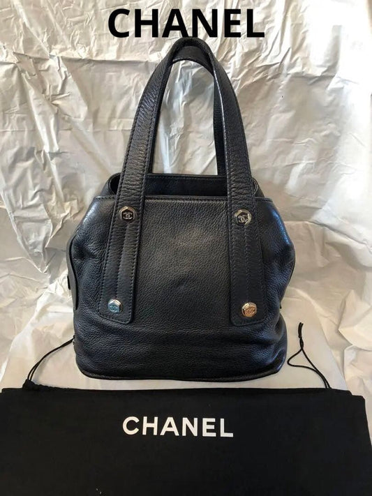 CHANEL Vintage Genuine Leather Handbag Black Serial No. Duty-Free 27x29c #QYK5GT
