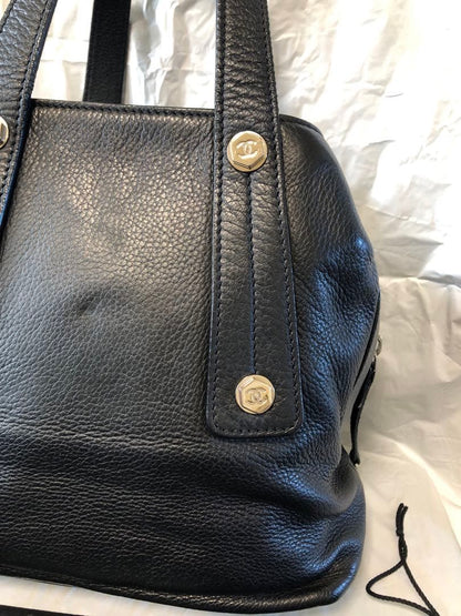 CHANEL Vintage Genuine Leather Handbag Black Serial No. Duty-Free 27x29c #QYK5GT