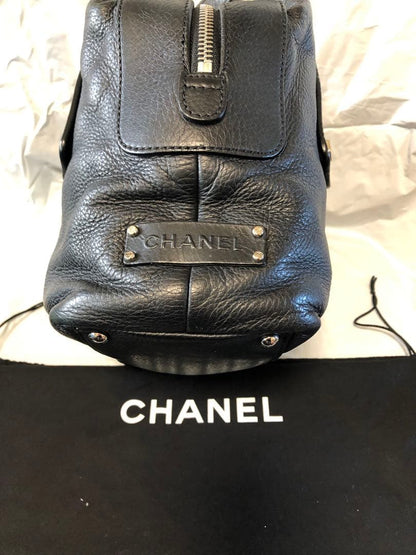CHANEL Vintage Genuine Leather Handbag Black Serial No. Duty-Free 27x29c #QYK5GT