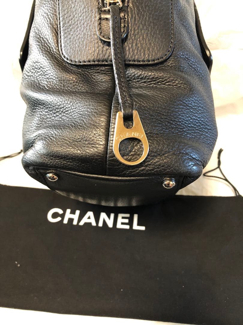 CHANEL Vintage Genuine Leather Handbag Black Serial No. Duty-Free 27x29c #QYK5GT