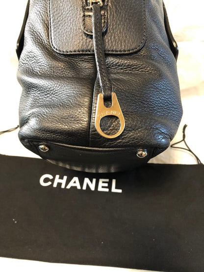 CHANEL Vintage Genuine Leather Handbag Black Serial No. Duty-Free 27x29c #QYK5GT