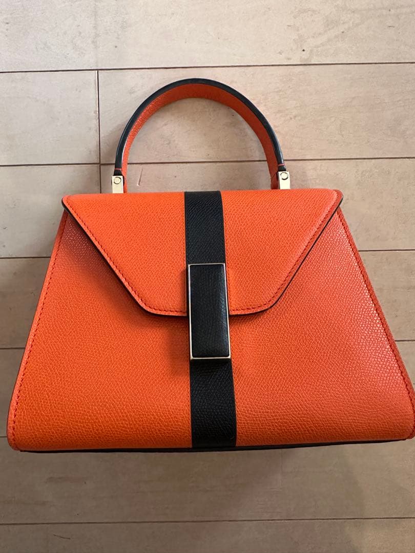 VALEXTRA Mini Iside Orange/Black Soft Calf H16.5xW22xD12cm 2WAY Handbag #QYL2LF