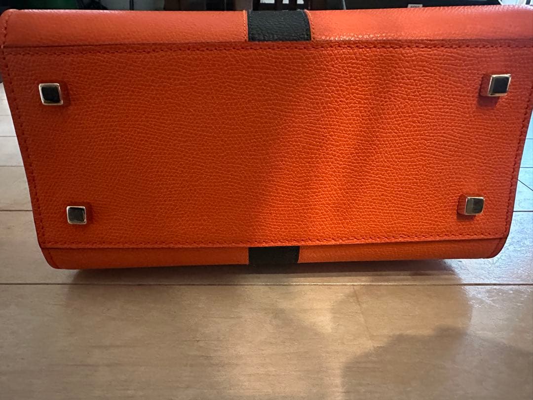 VALEXTRA Mini Iside Orange/Black Soft Calf H16.5xW22xD12cm 2WAY Handbag #QYL2LF