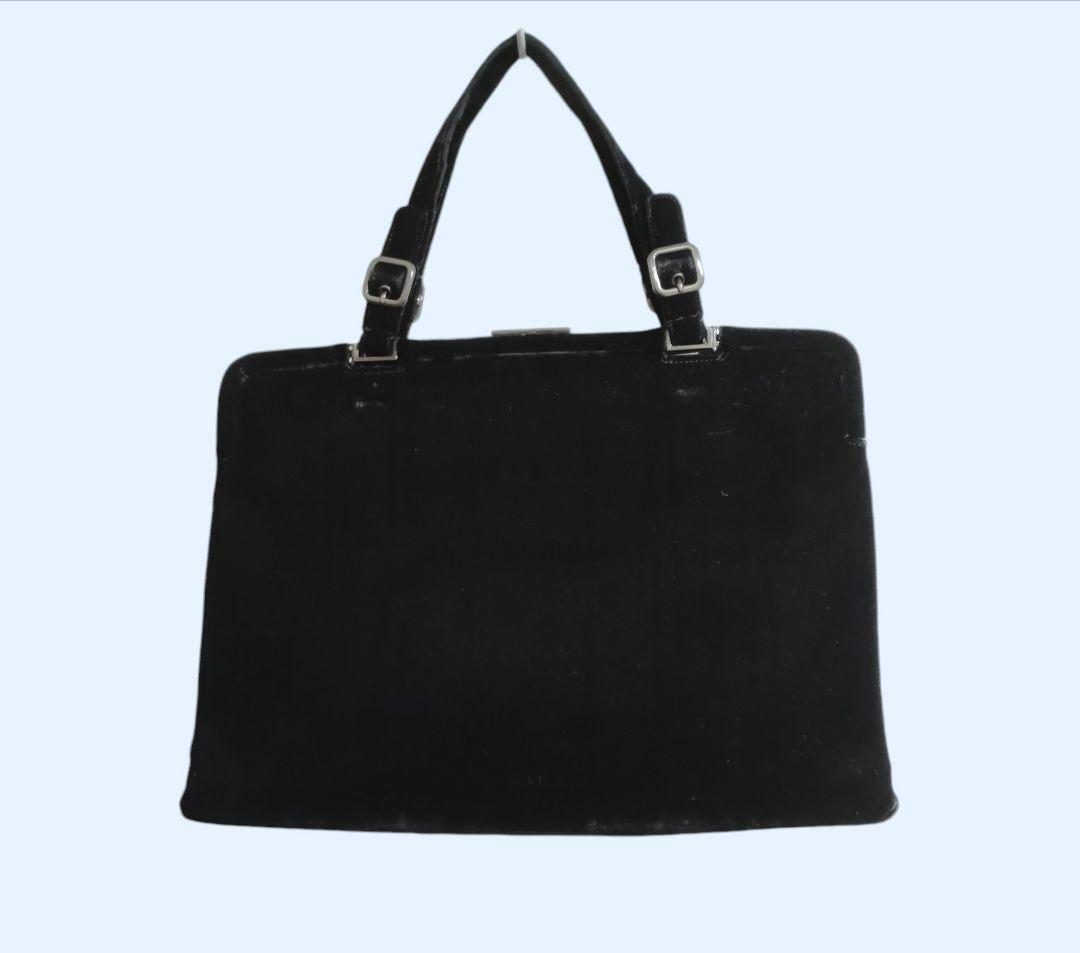 PRADA Handbag Velour Clasp Logo Embossed Black #QY8L2V