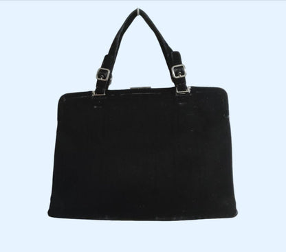 PRADA Handbag Velour Clasp Logo Embossed Black #QY8L2V