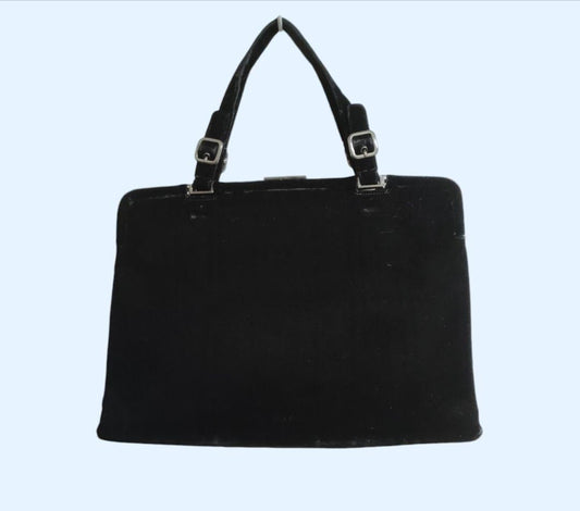 PRADA Handbag Velour Clasp Logo Embossed Black #QY8L2V