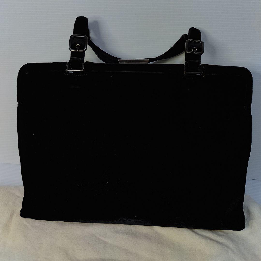 PRADA Handbag Velour Clasp Logo Embossed Black #QY8L2V