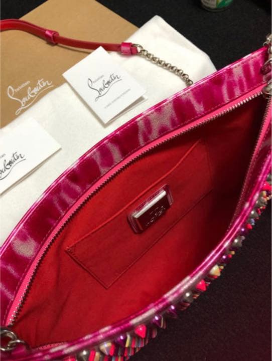 Christian Louboutin 16SS Pink Marble Patent Leather Clutch Shoulder Bag #QYINEJ