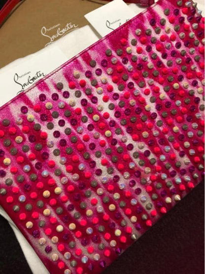 Christian Louboutin 16SS Pink Marble Patent Leather Clutch Shoulder Bag #QYINEJ