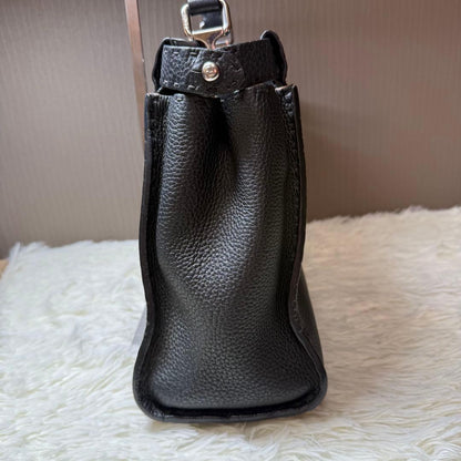 FENDI Peekaboo Selleria Medium Black Leather Handbag Rare 34cm Authentic #QYC0OI