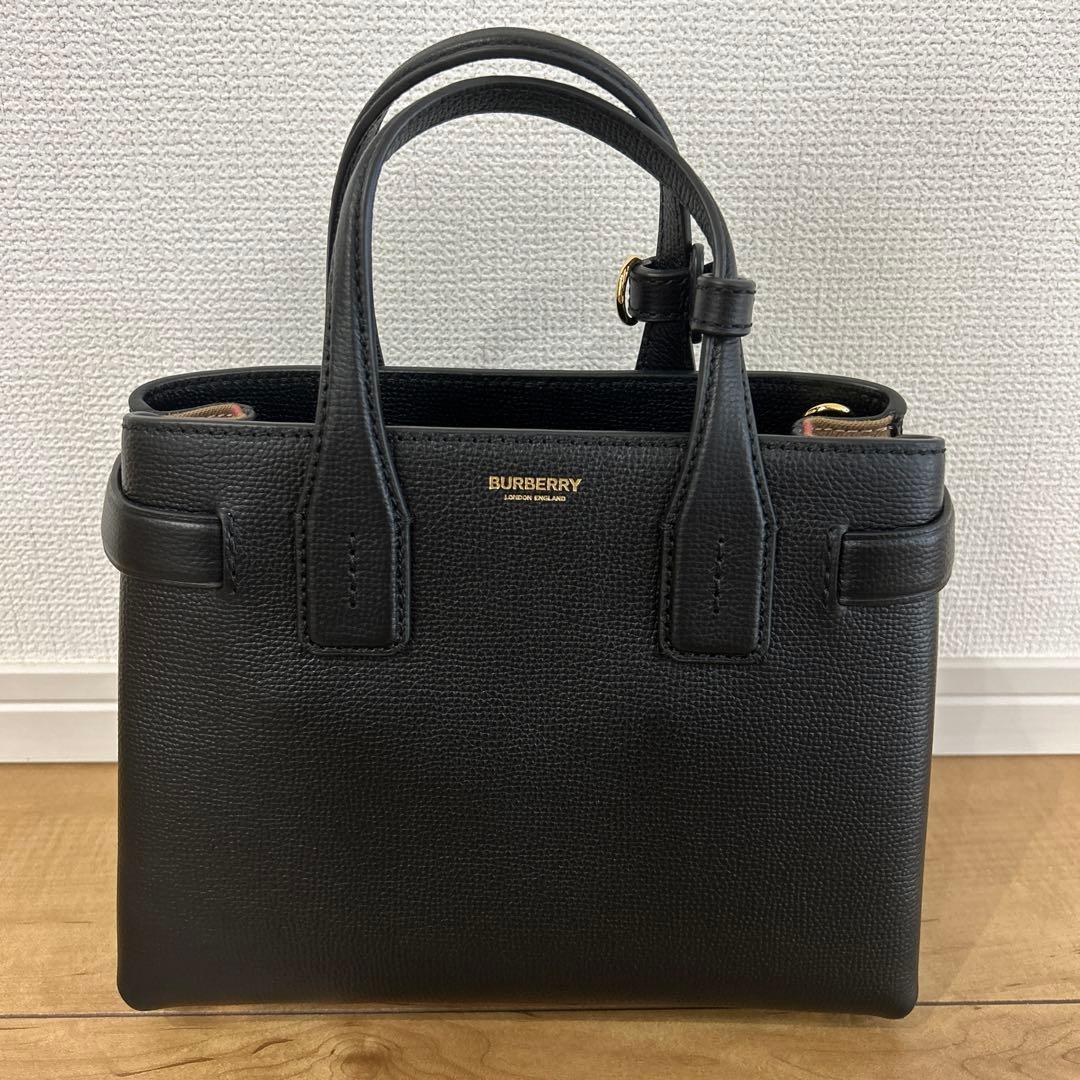 BURBERRY Banner 2-Way Leather Shoulder Handbag Black Outlet Mint #QY1ZIB