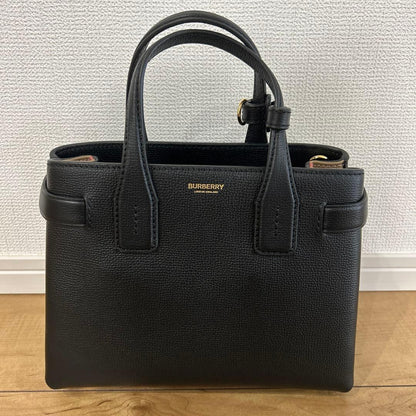 BURBERRY Banner 2-Way Leather Shoulder Handbag Black Outlet Mint #QY1ZIB