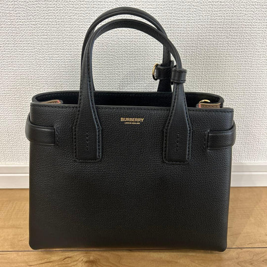 BURBERRY Banner 2-Way Leather Shoulder Handbag Black Outlet Mint #QY1ZIB