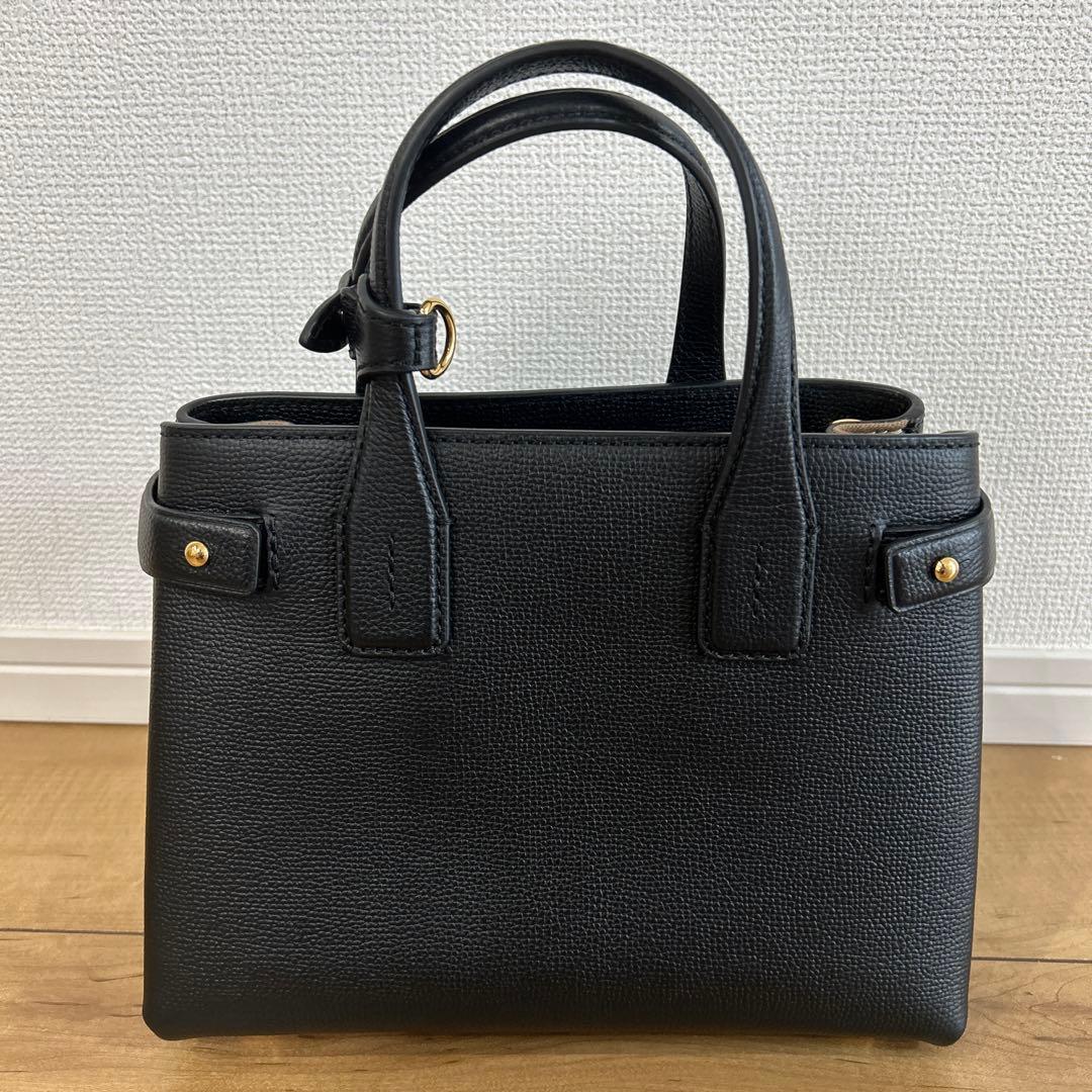 BURBERRY Banner 2-Way Leather Shoulder Handbag Black Outlet Mint #QY1ZIB