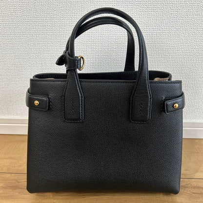 BURBERRY Banner 2-Way Leather Shoulder Handbag Black Outlet Mint #QY1ZIB