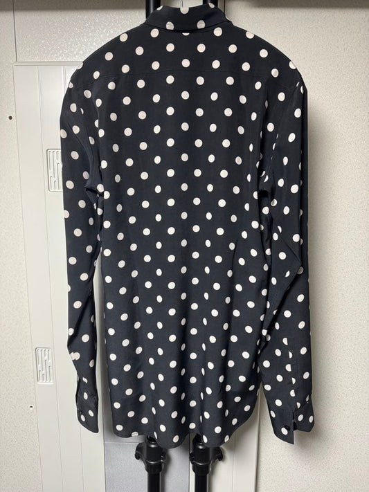 Saint Laurent Paris Hedi Silk Polka Dot Long Sleeve Shirt, Size 37 #QY42XK