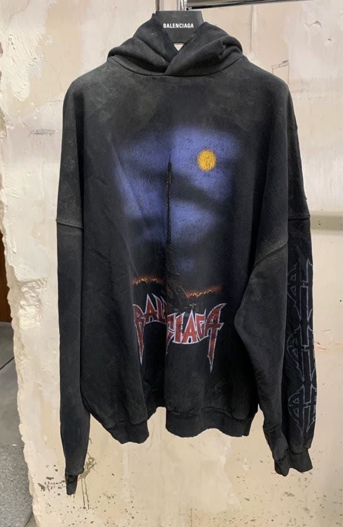 BALENCIAGA PARIS MOON No-Pocket HOODIE, Size L #QYI8D2