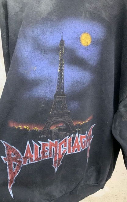 BALENCIAGA PARIS MOON No-Pocket HOODIE, Size L #QYI8D2