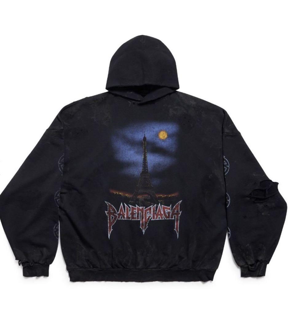BALENCIAGA PARIS MOON No-Pocket HOODIE, Size L #QYI8D2