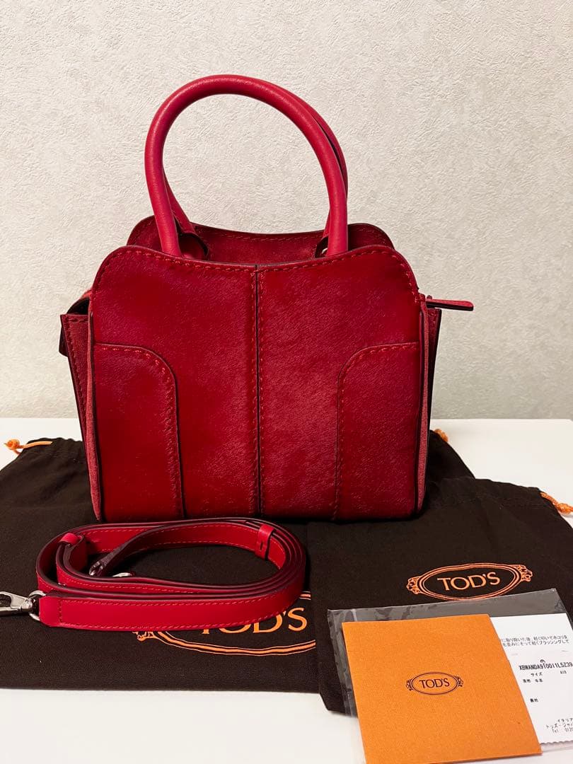 Tod's Sera Calf Hair Leather 2-Way Handbag Shoulder Bag Red #QYJBJQ