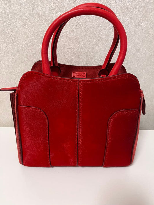 Tod's Sera Calf Hair Leather 2-Way Handbag Shoulder Bag Red #QYJBJQ