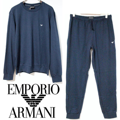 Emporio Armani Eagle Embroidered Long Sleeve Top and Pants, Navy Blue, S #QYETKY