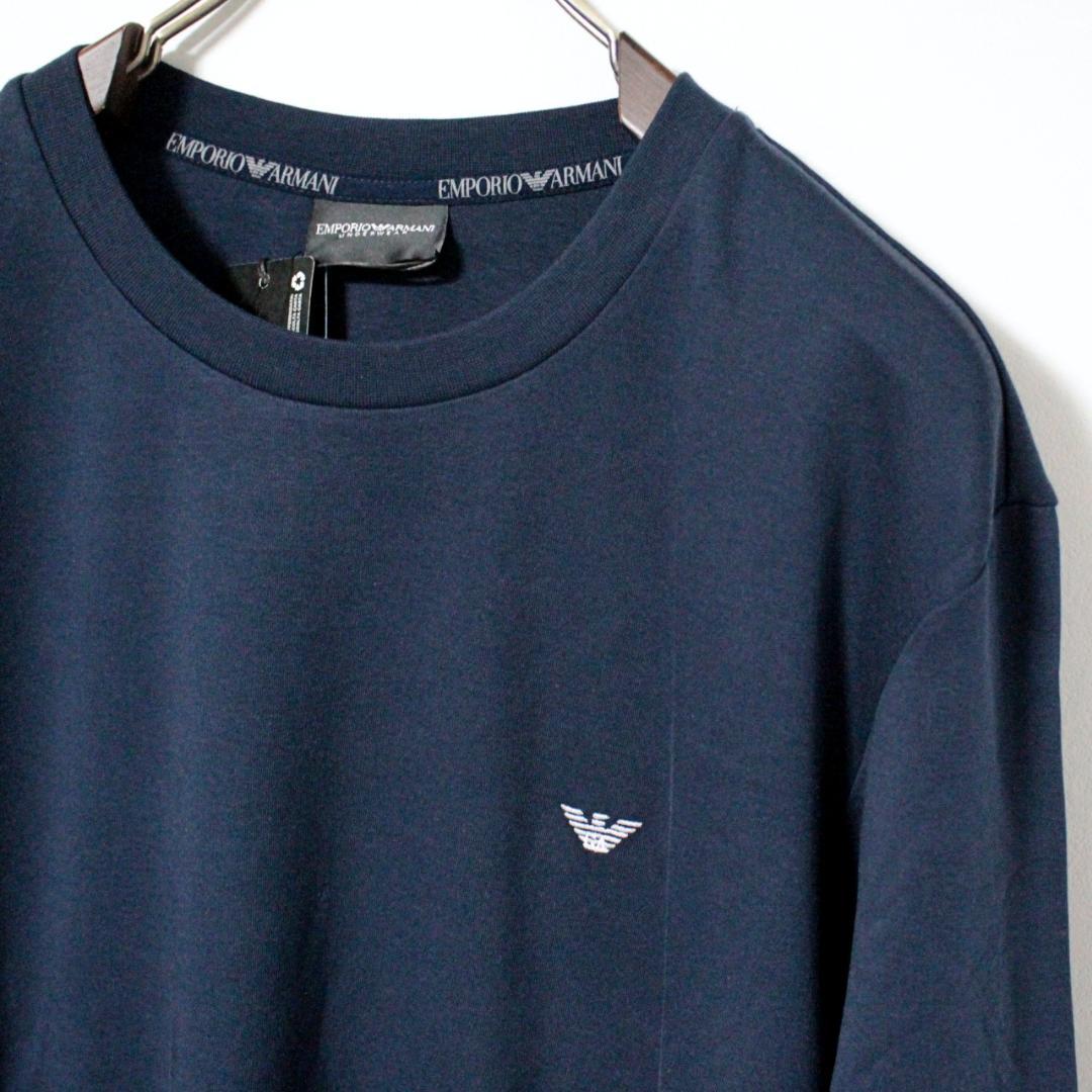 Emporio Armani Eagle Embroidered Long Sleeve Top and Pants, Navy Blue, S #QYETKY