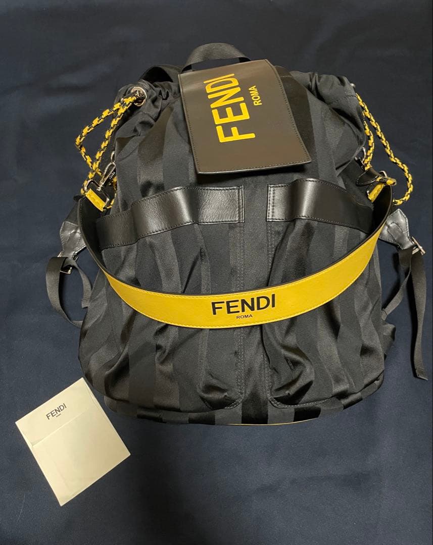 FENDI Pecan 7VZ056 Backpack Black Yellow Leather #QY7XXM
