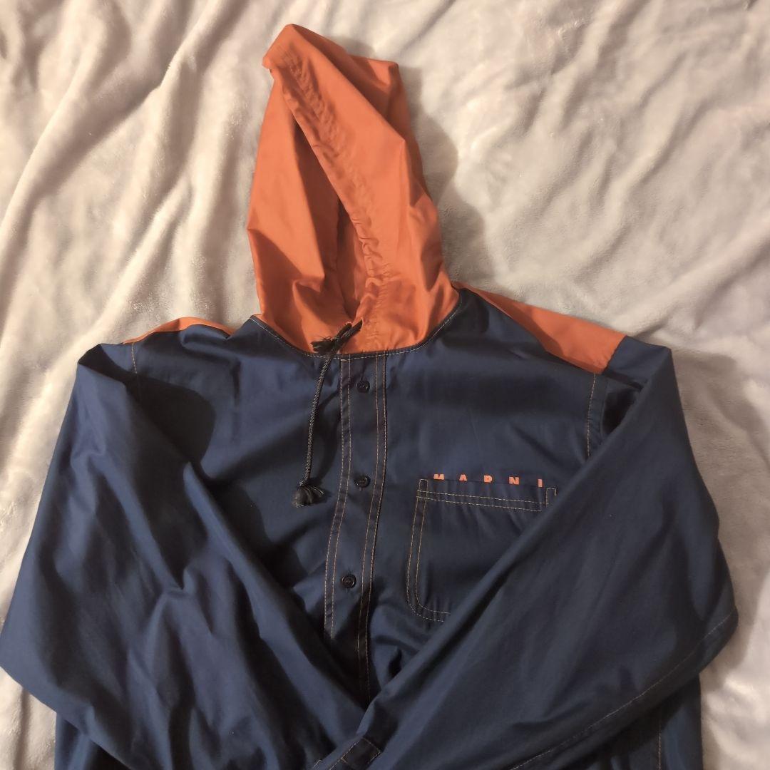 MARNI hooded shirt in navy and orange #QY1AIR