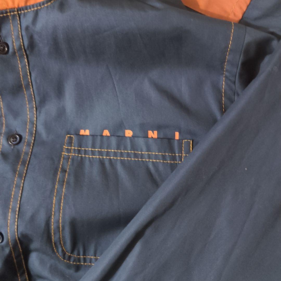 MARNI hooded shirt in navy and orange #QY1AIR