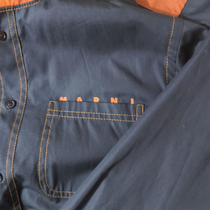 MARNI hooded shirt in navy and orange #QY1AIR