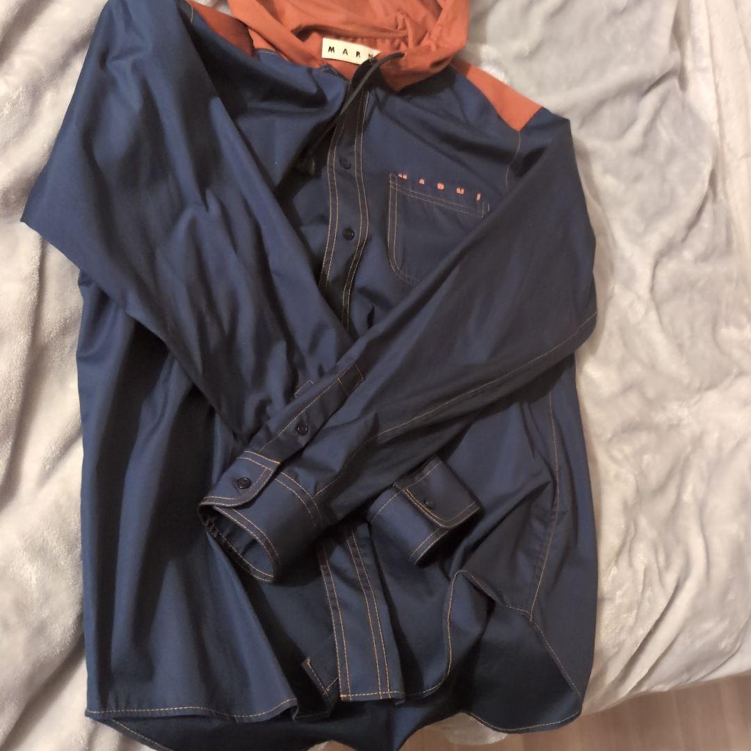 MARNI hooded shirt in navy and orange #QY1AIR