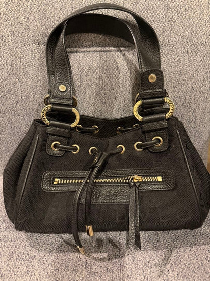 BVLGARI Black Canvas Box Handbag Gold Hardware Shoulder Bag #QYKLVT