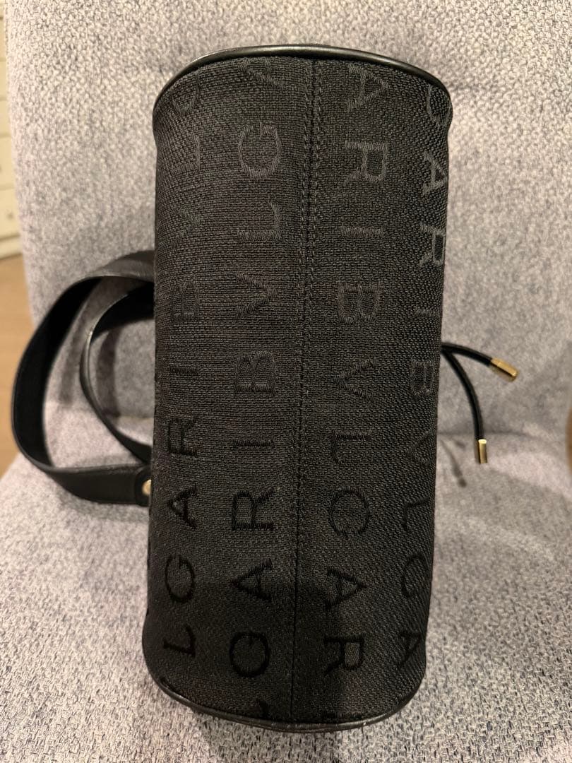 BVLGARI Black Canvas Box Handbag Gold Hardware Shoulder Bag #QYKLVT