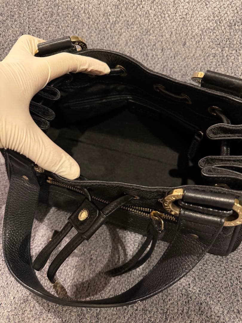 BVLGARI Black Canvas Box Handbag Gold Hardware Shoulder Bag #QYKLVT