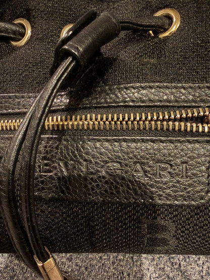 BVLGARI Black Canvas Box Handbag Gold Hardware Shoulder Bag #QYKLVT