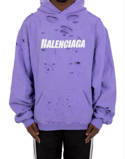 Balenciaga 21SS Logo Print Destroyed Hoodie #QYJ31H