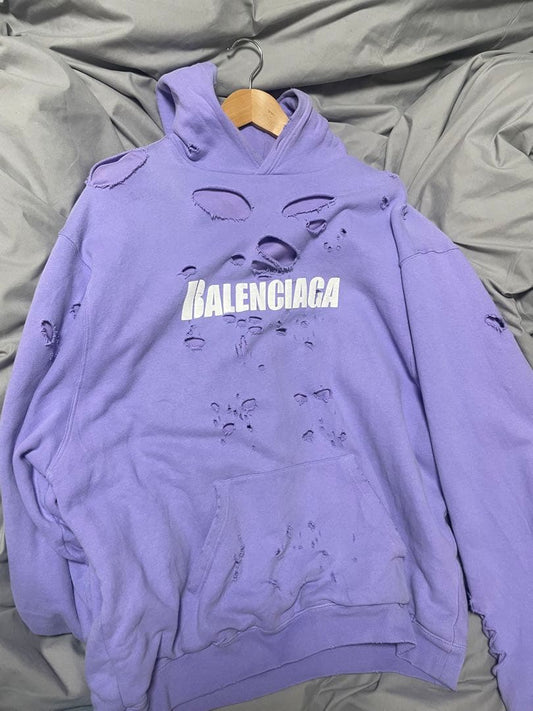 Balenciaga 21SS Logo Print Destroyed Hoodie #QYJ31H