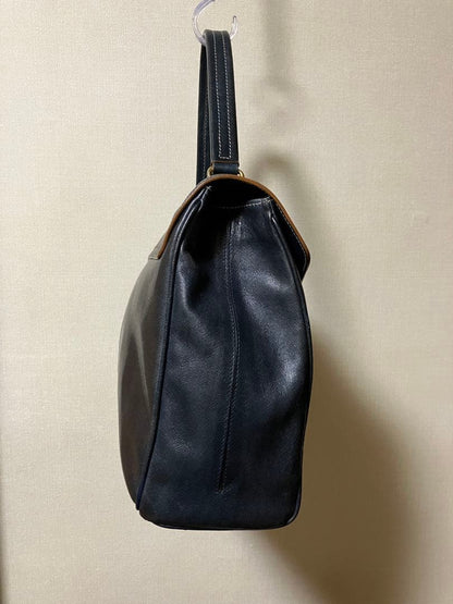 PRADA Saffiano Leather Flap Handbag Navy Gold Logo Lock #QYIW1E