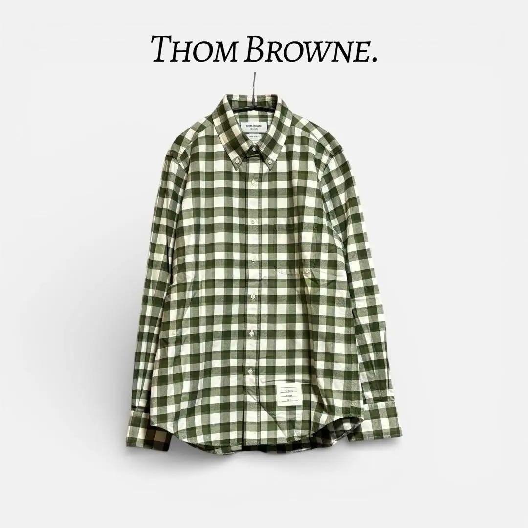7. Thom Browne Buffalo Madras Check Green Flannel Shirt, Size 2 #QY4IAZ