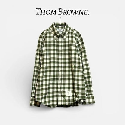 7. Thom Browne Buffalo Madras Check Green Flannel Shirt, Size 2 #QY4IAZ