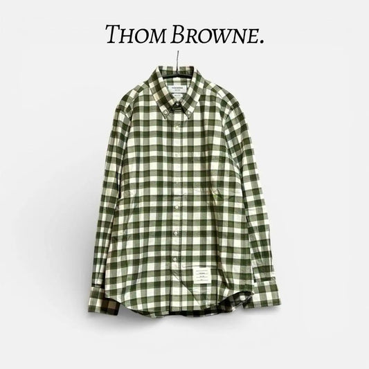 7. Thom Browne Buffalo Madras Check Green Flannel Shirt, Size 2 #QY4IAZ