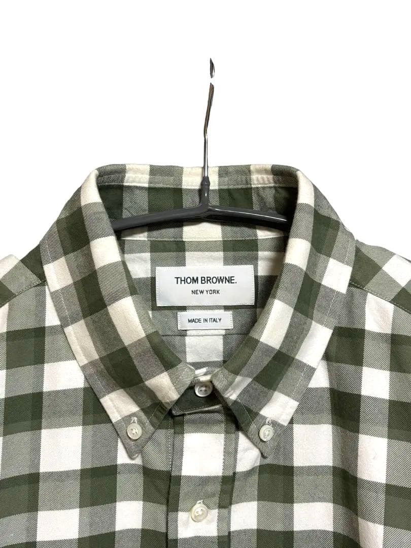 7. Thom Browne Buffalo Madras Check Green Flannel Shirt, Size 2 #QY4IAZ