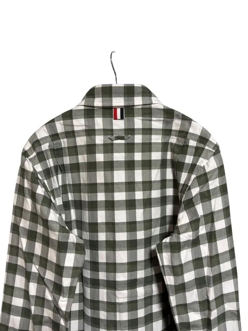7. Thom Browne Buffalo Madras Check Green Flannel Shirt, Size 2 #QY4IAZ