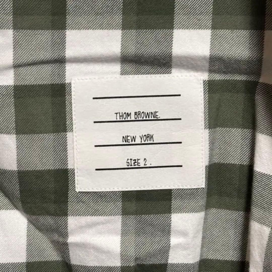 7. Thom Browne Buffalo Madras Check Green Flannel Shirt, Size 2 #QY4IAZ